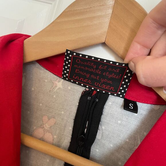 Voodoo Vixen Midi Shift Dress Printed Collar S Retro Pinup Rockabilly Goth - Picture 7 of 8